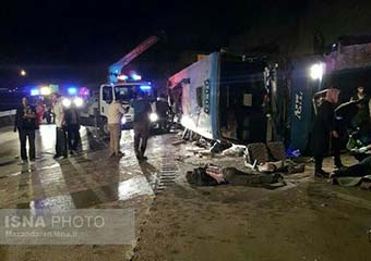 عکس/ واژگونی اتوبوس تهران به 'گنبدکاووس،در پیچ دوگل محور سوادکوه  ۱۲ کشته و ۲۳ مصدوم به جا گذاشت + اسامی مجروحین 