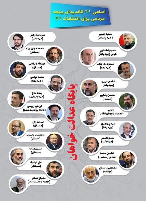  اعلام اسامی 21 کاندیدای جبهه_مردمی برای انتخابات ریاست جمهوری 96 +عکس