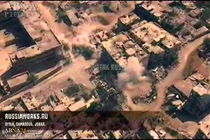 تصاویر هوایی پهپاد روس از بمباران مواضع تروریست‌ها در دمشق
